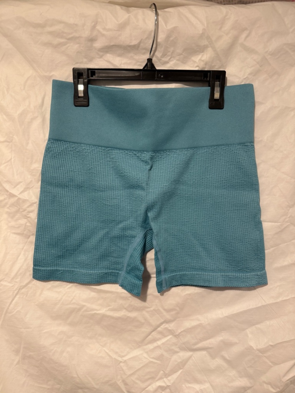 Colsie Teal Ribbed High-Waist Bike Shorts